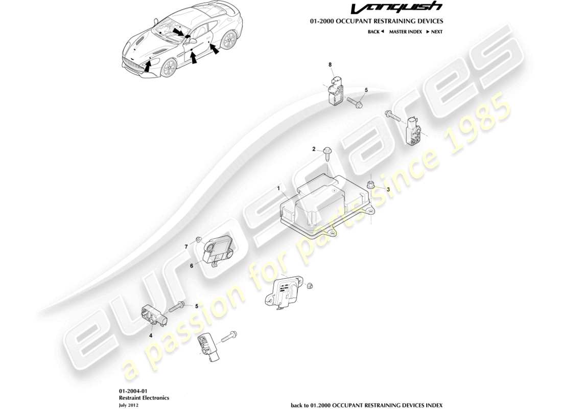 aston martin vanquish (2017) diagramma delle parti dell'elettronica di ritenuta