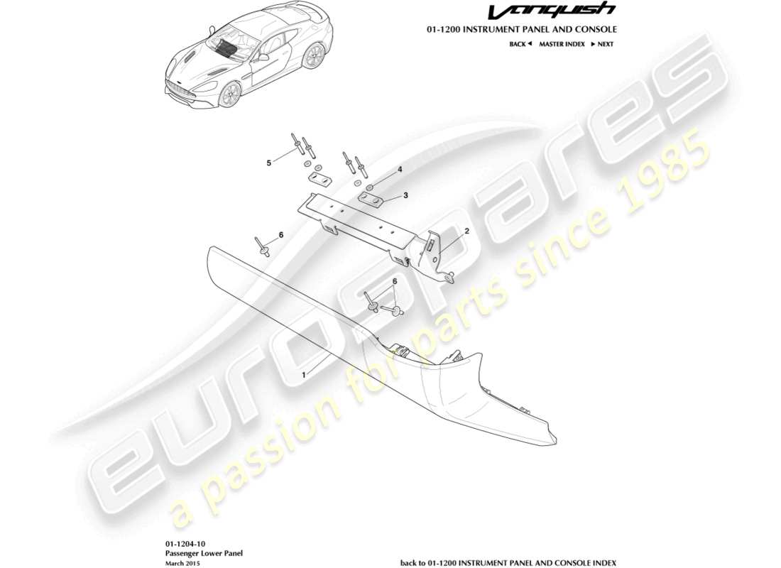 aston martin vanquish (2017) schema delle parti del pannello inferiore del passeggero