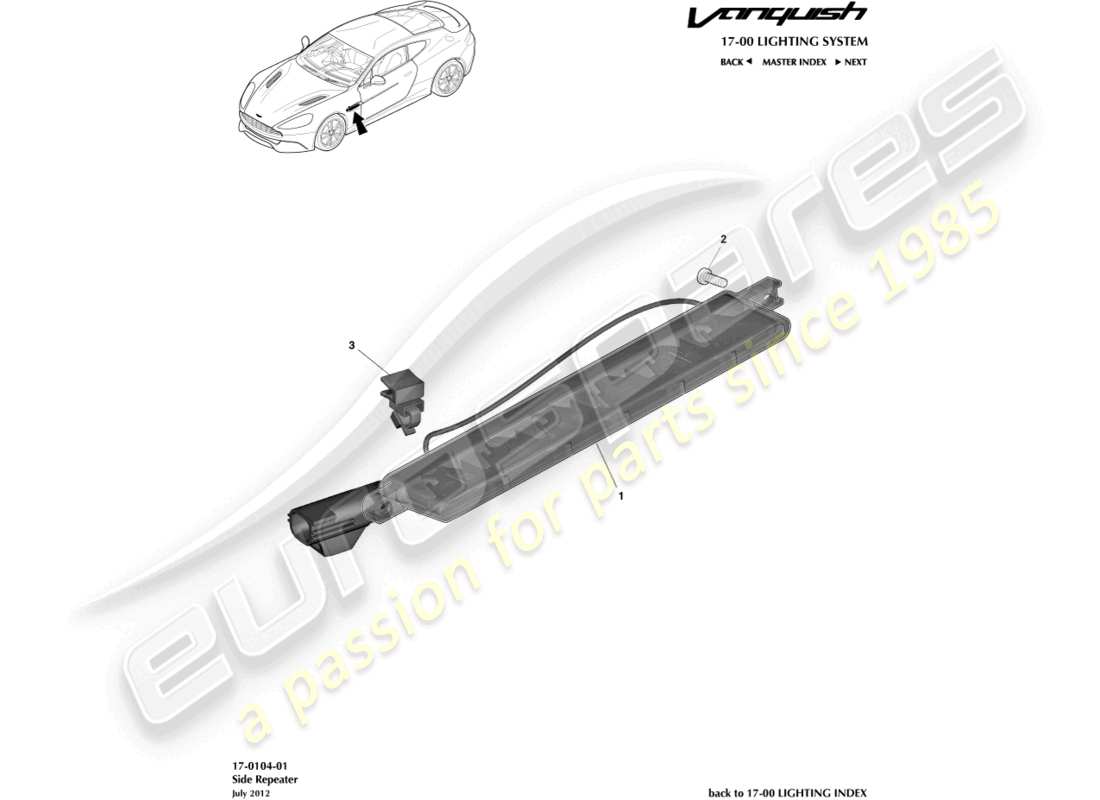 aston martin vanquish (2018) ripetitori laterali diagramma delle parti