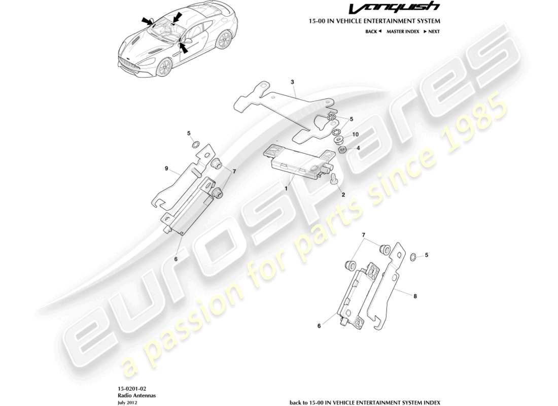 aston martin vanquish (2017) diagramma delle parti dell'antenna radio