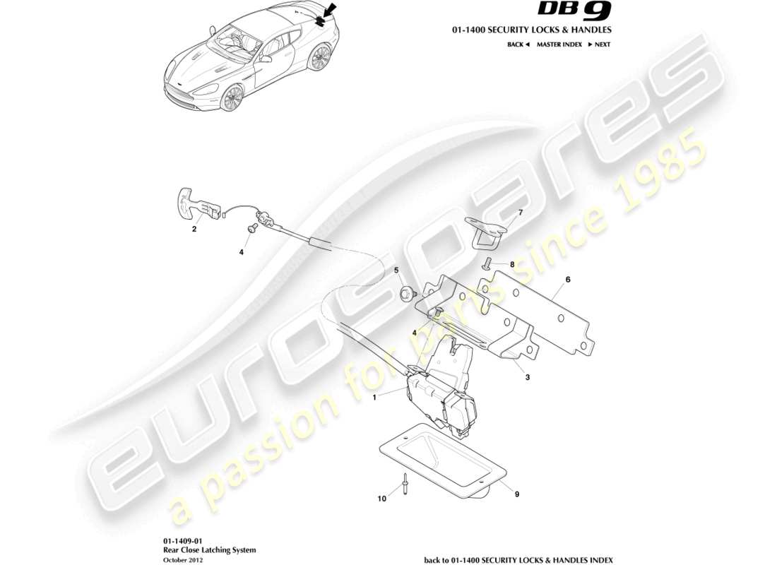 aston martin db9 (2014) diagramma delle parti delle chiusure di chiusura posteriori