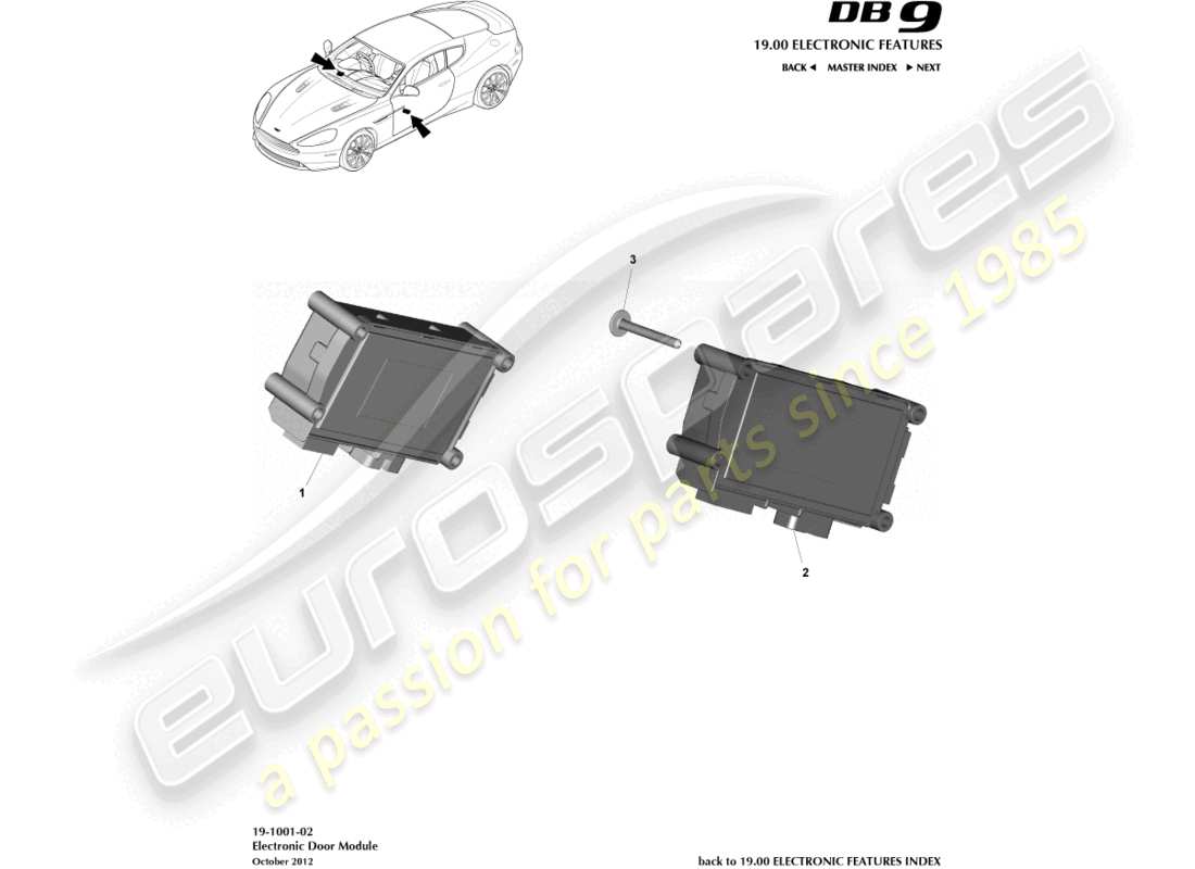 aston martin db9 (2016) diagramma delle parti del modulo porta elettronica