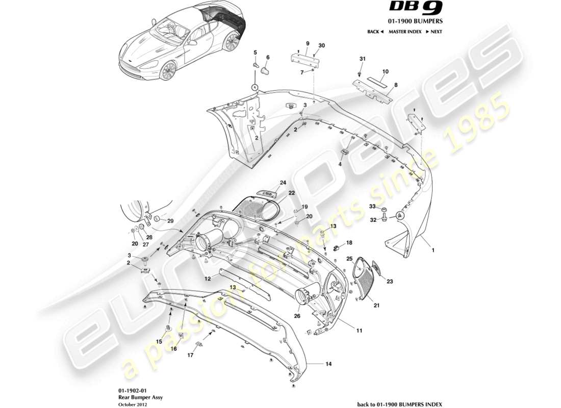 aston martin db9 (2016) schema delle parti paraurti posteriore