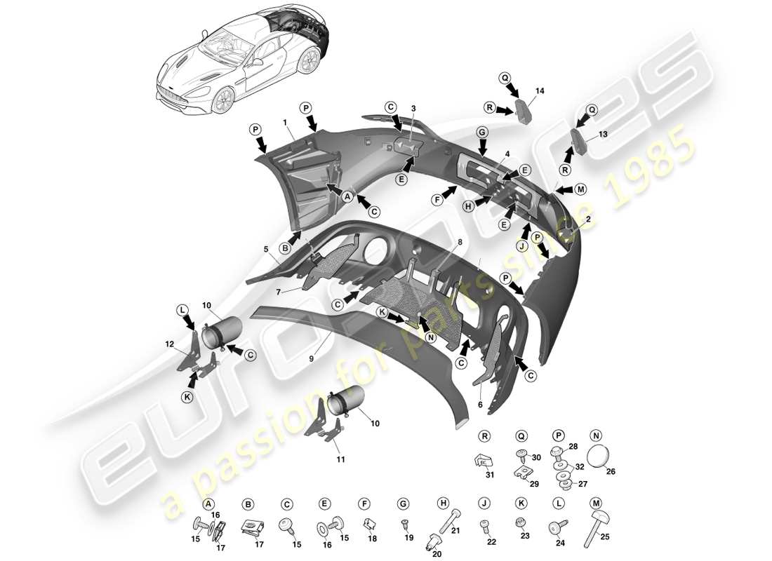 aston martin vanquish (2014) paraurti posteriore diagramma delle parti