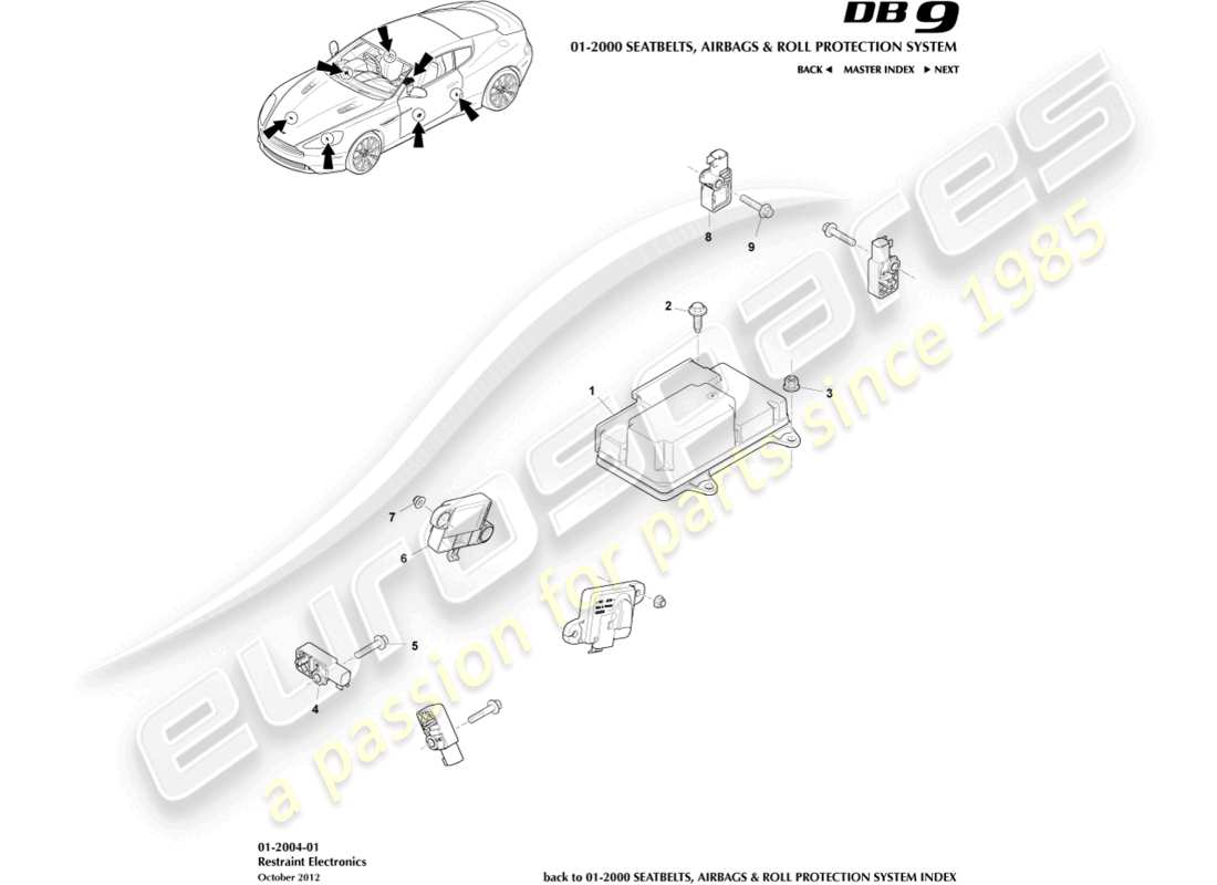 aston martin db9 (2013) diagramma delle parti elettroniche di ritenuta