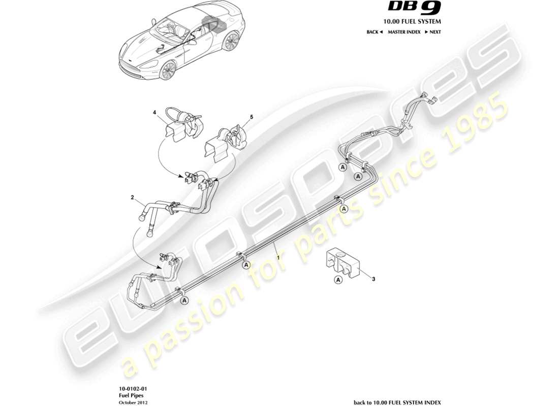 aston martin db9 (2016) diagramma delle parti della distribuzione del carburante