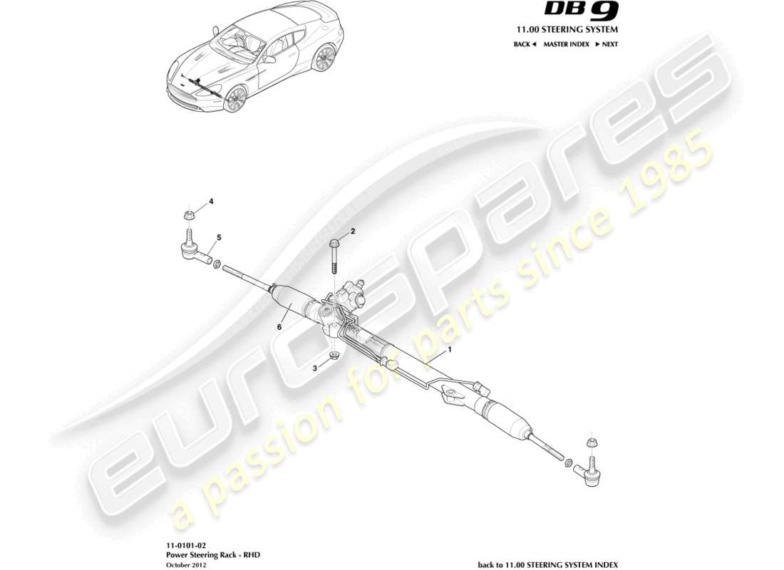 aston martin db9 (2016) scatola dello sterzo, schema delle parti con guida a destra