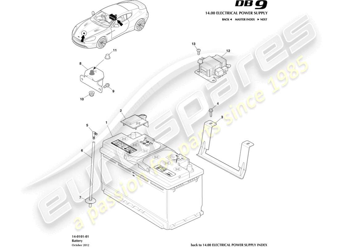 aston martin db9 (2014) batteria diagramma delle parti