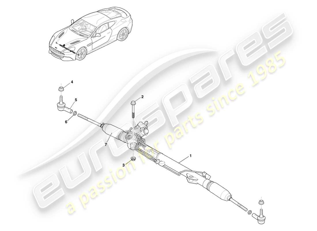 aston martin vanquish (2014) cremagliera dello sterzo, guida a destra diagramma delle parti