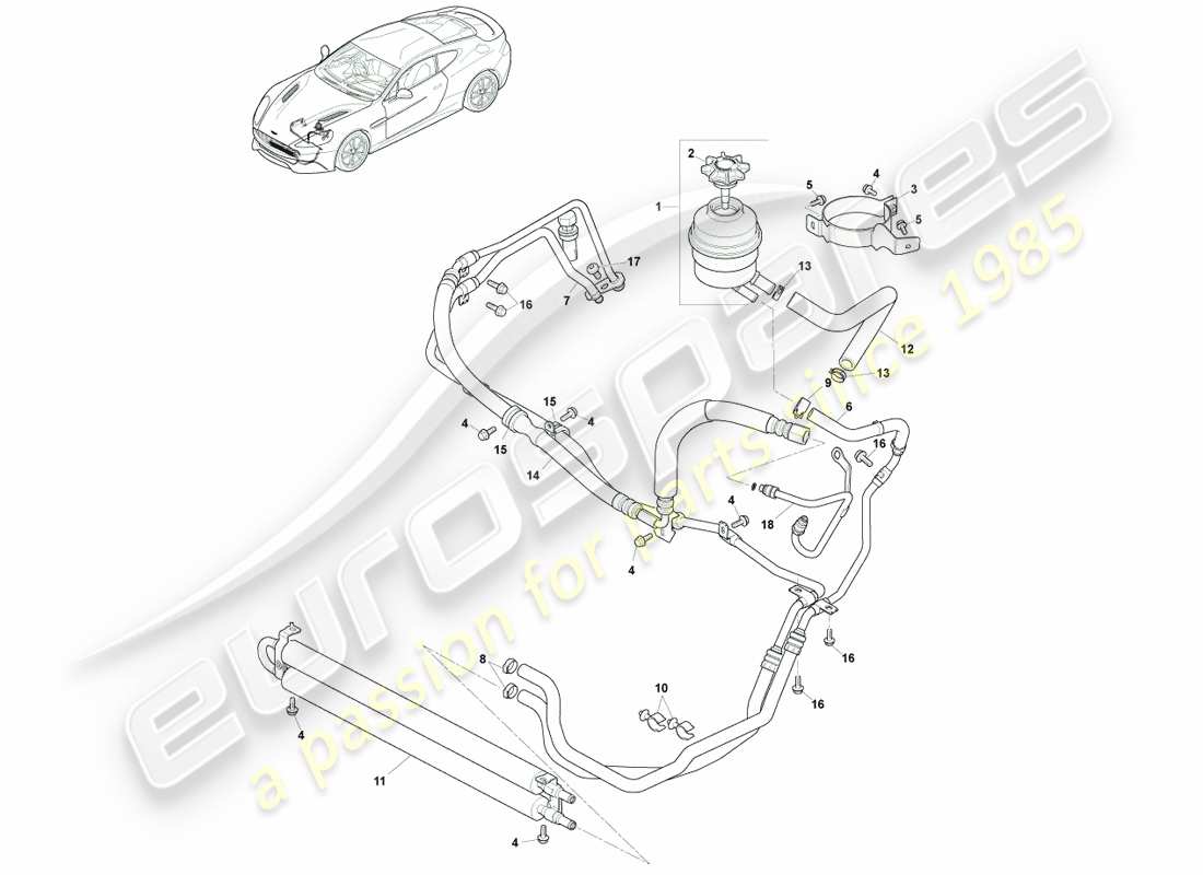 aston martin vanquish (2014) tubi pas, rhd a 15my diagramma delle parti