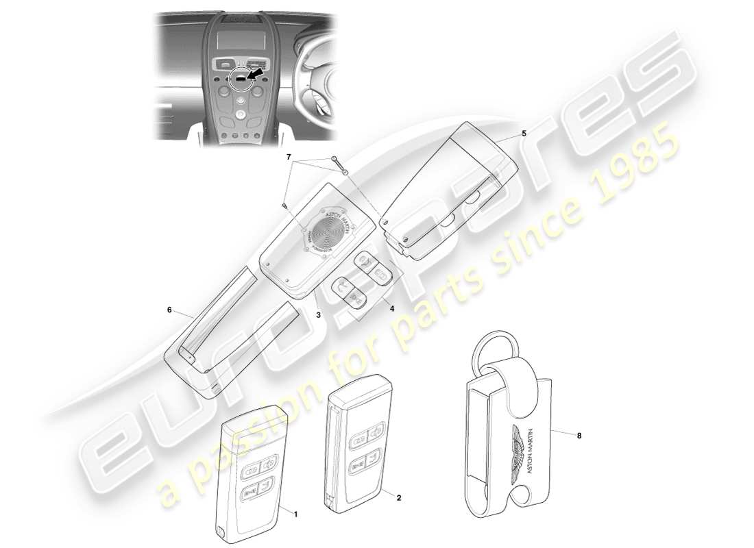 aston martin vanquish (2013) trasmettitore rke diagramma delle parti