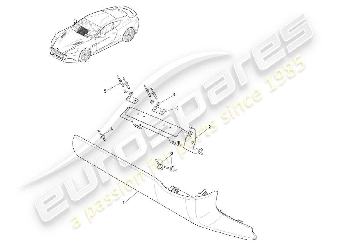 aston martin vanquish (2013) pannello inferiore passeggero diagramma delle parti