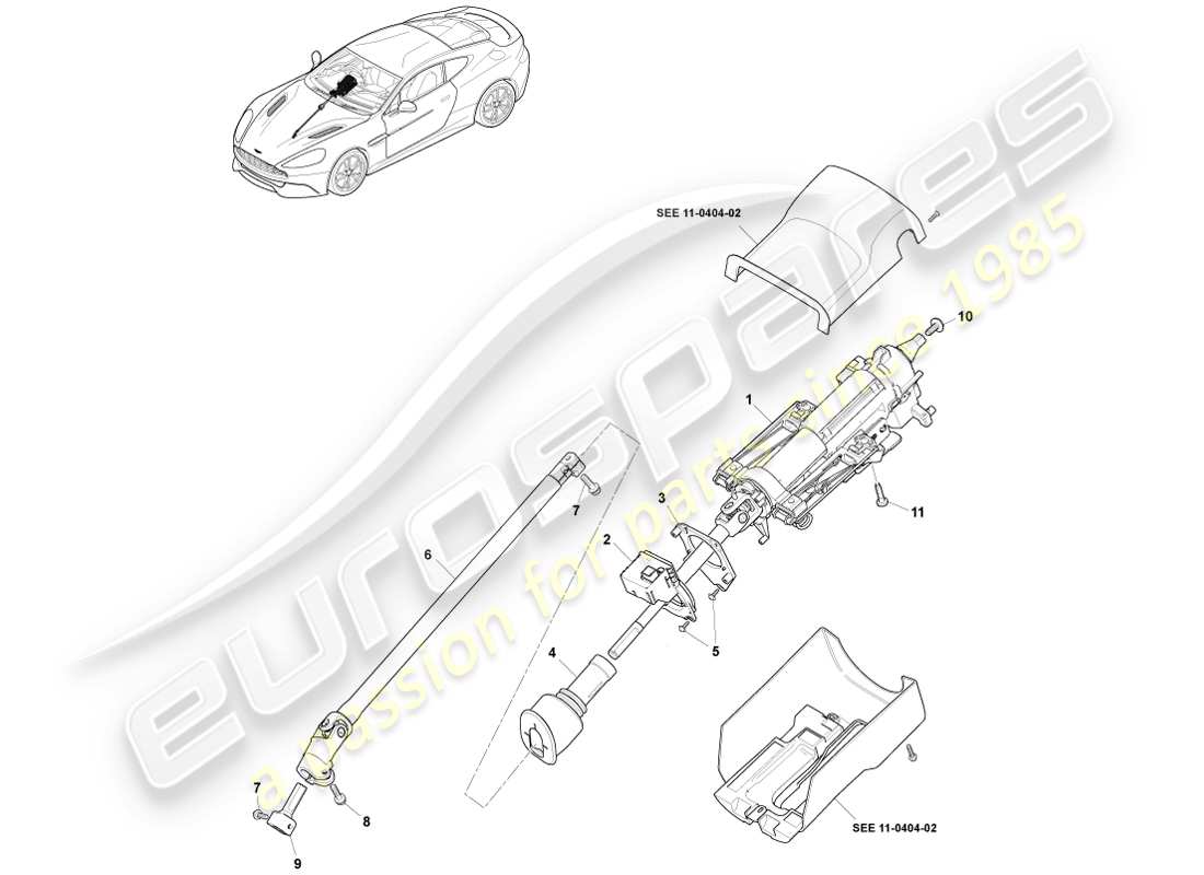 aston martin vanquish (2013) montaggio piantone sterzo diagramma delle parti