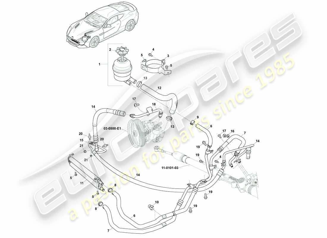 aston martin vanquish (2013) tubi pas, guida a sinistra 15my accesa diagramma delle parti