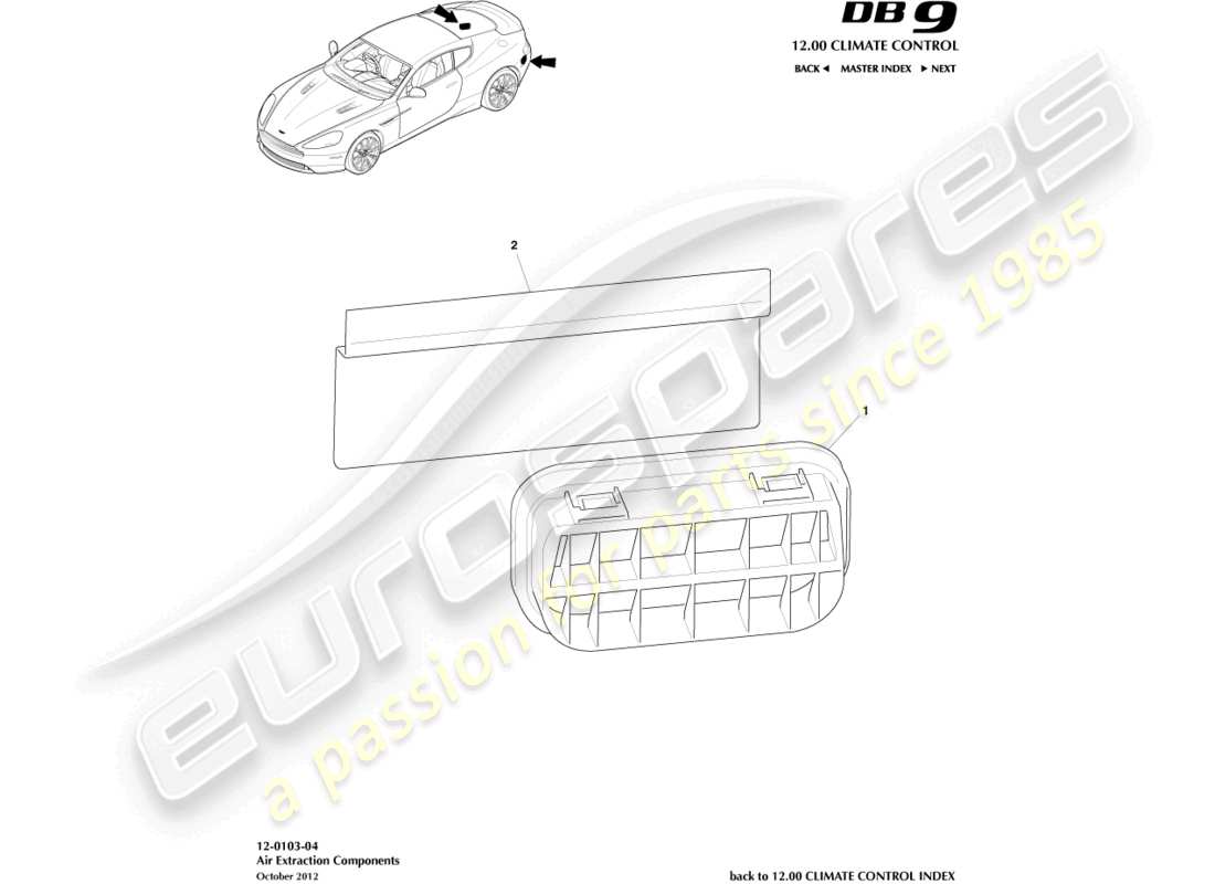 aston martin db9 (2013) componenti per l'estrazione dell'aria diagramma delle parti