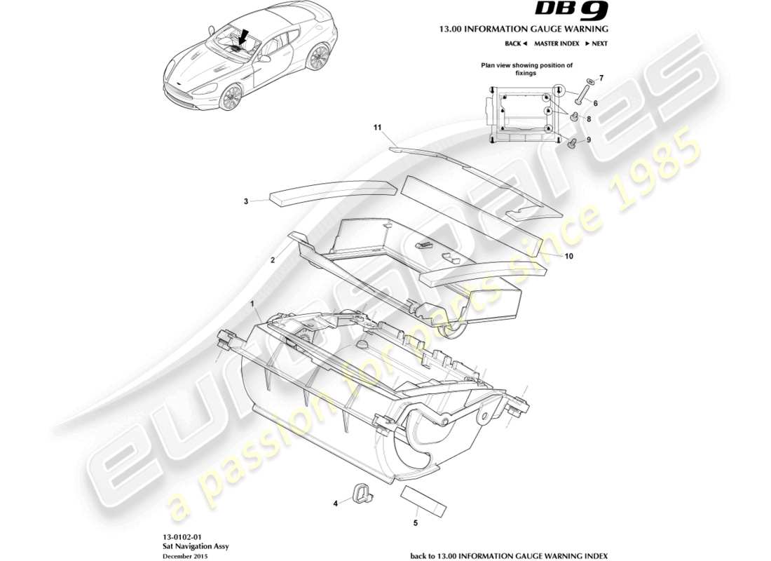aston martin db9 (2016) diagramma delle parti del gruppo navigatore satellitare