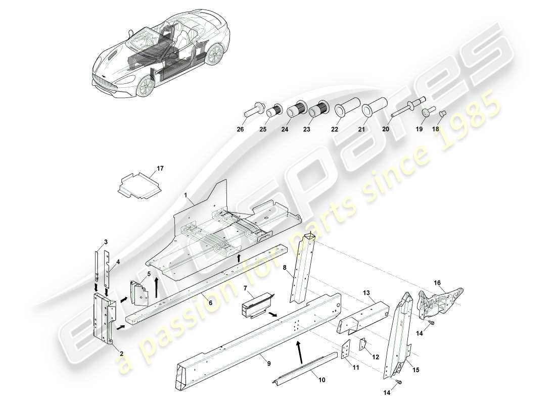 aston martin vanquish (2014) sottoscocca, diagramma delle parti volanti