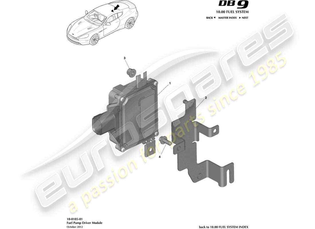 aston martin db9 (2016) diagramma delle parti del modulo pompa carburante