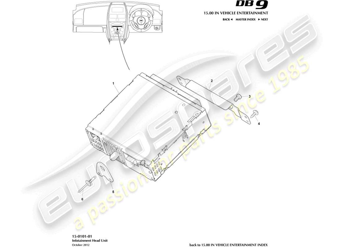 aston martin db9 (2016) diagramma delle parti dell'unità principale di infotainment