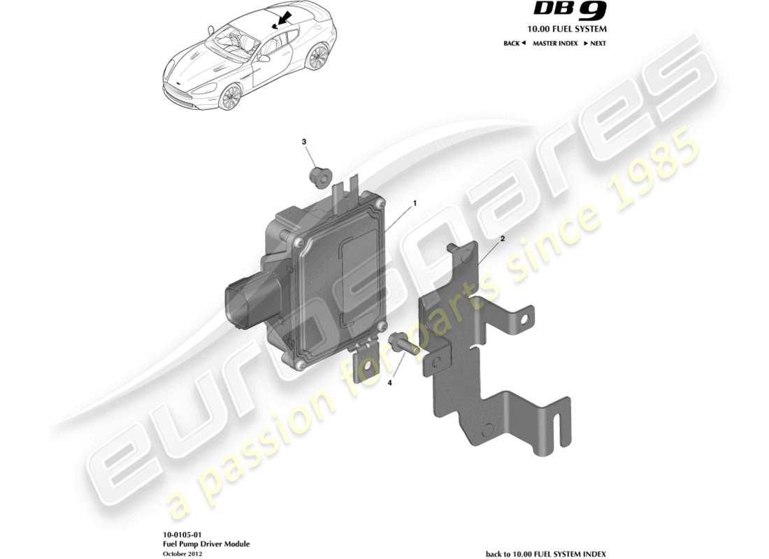 aston martin db9 (2014) diagramma delle parti del modulo pompa carburante