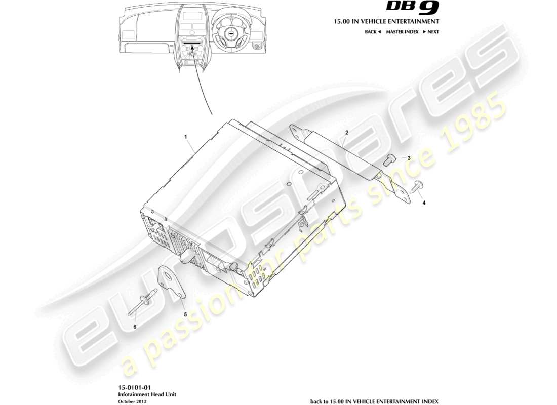 aston martin db9 (2014) diagramma delle parti dell'unità principale di infotainment