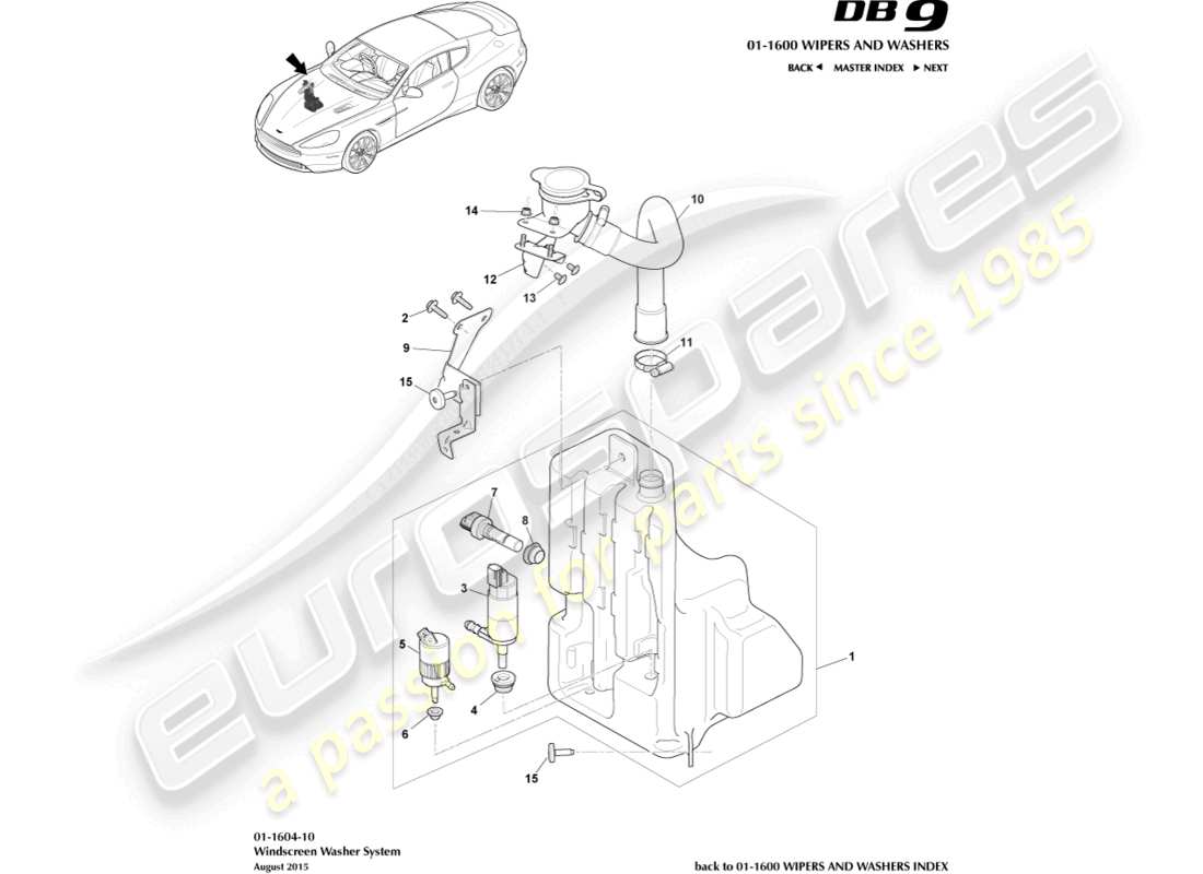 aston martin db9 (2016) diagramma delle parti della bottiglia rondella