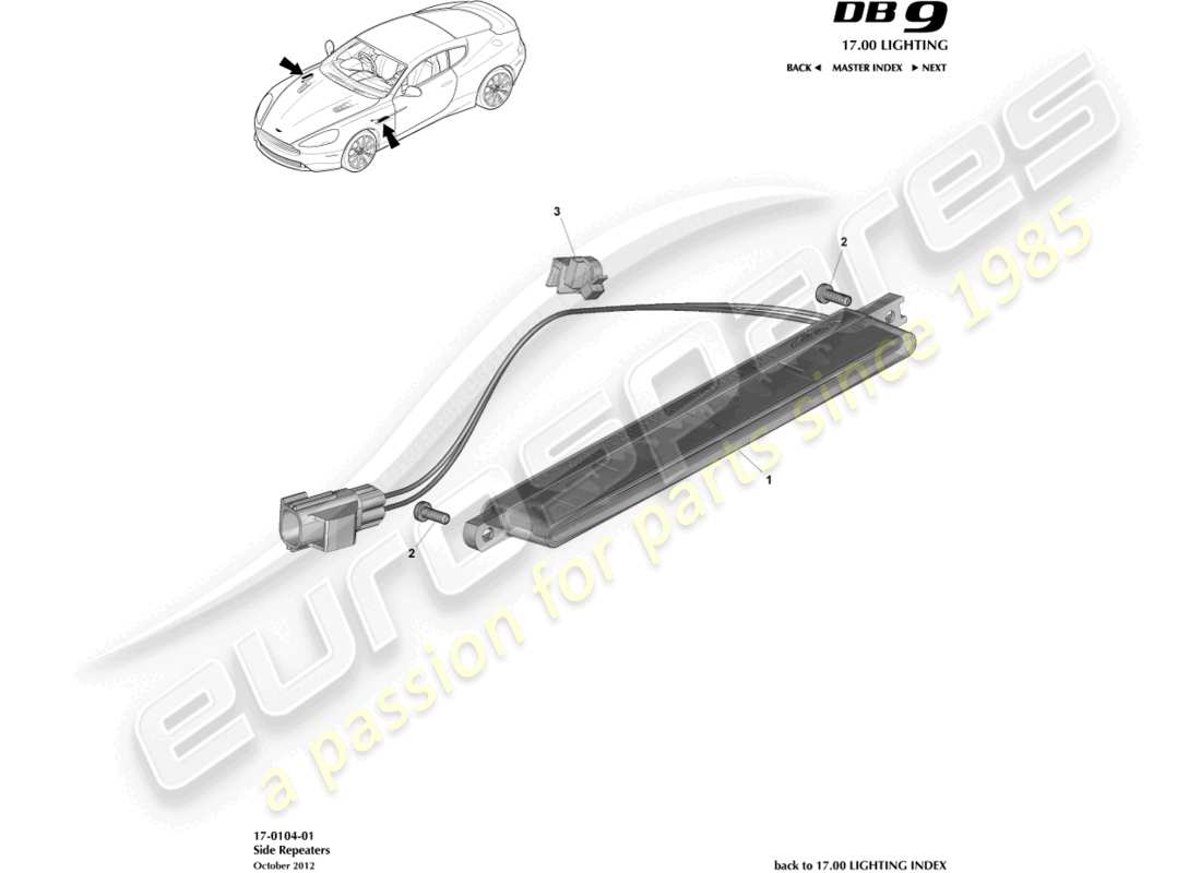 aston martin db9 (2016) seitliche repeater teilediagramm