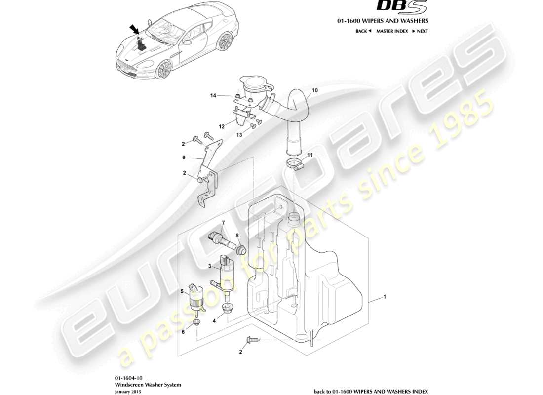 aston martin dbs (2013) diagramma delle parti della bottiglia rondella