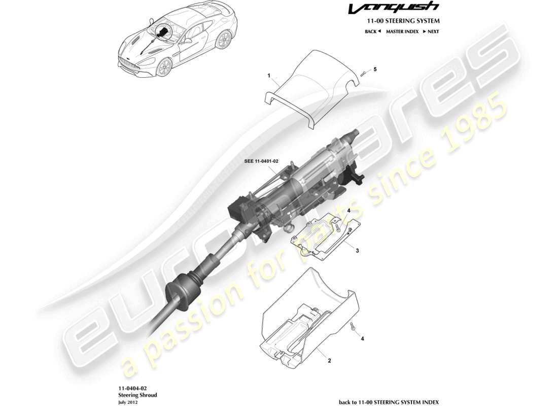 aston martin vanquish (2017) diagramma della parte della copertura della colonna