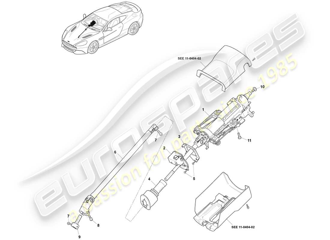 aston martin vanquish (2014) montaggio piantone sterzo diagramma delle parti