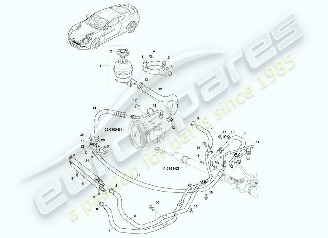 aston martin vanquish (2014) tubi pas, guida a sinistra 15my accesa diagramma delle parti