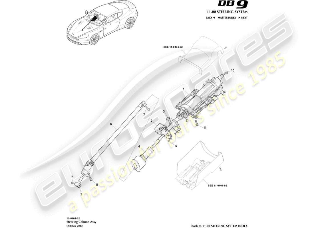 aston martin db9 (2016) montaggio piantone sterzo diagramma delle parti