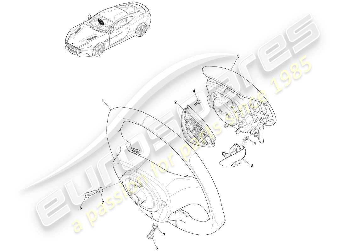 aston martin vanquish (2013) volante, opzionale diagramma delle parti
