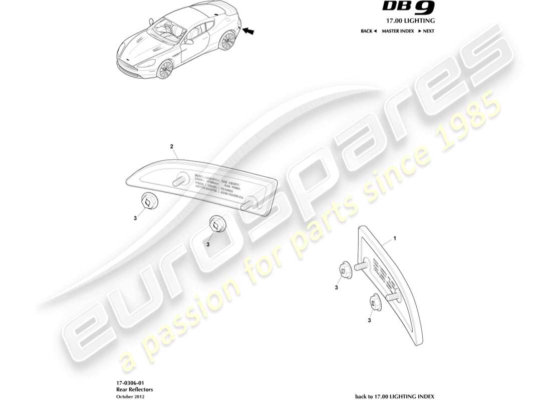 aston martin db9 (2013) diagramma delle parti dei catarifrangenti posteriori