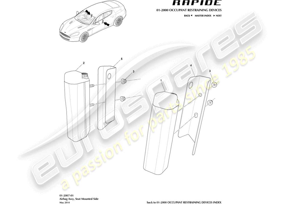 aston martin rapide (2017) airbag montato sul sedile diagramma delle parti