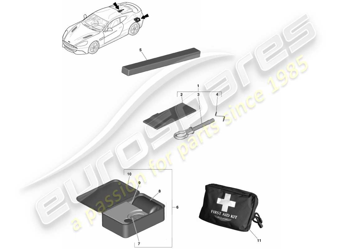 aston martin vanquish (2014) attrezzatura di emergenza, 14.5my diagramma delle parti