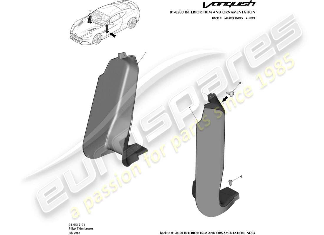 aston martin vanquish (2015) rivestimento del montante, inferiore diagramma delle parti