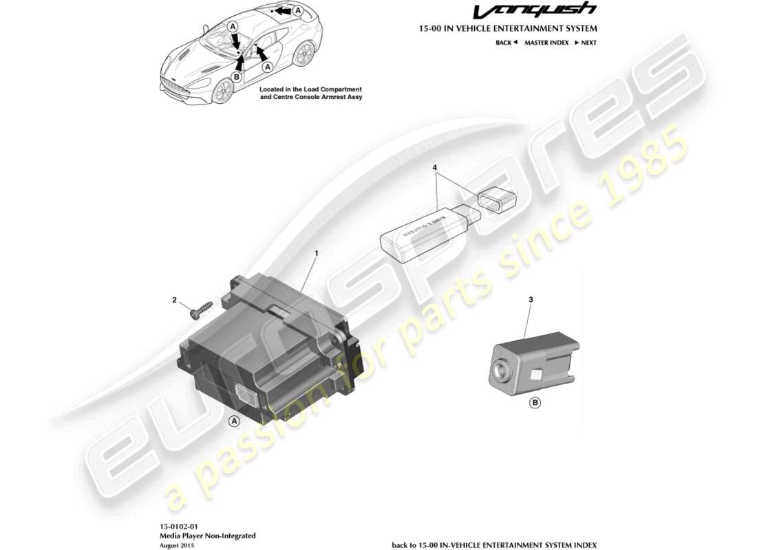 aston martin vanquish (2015) media player diagramma delle parti