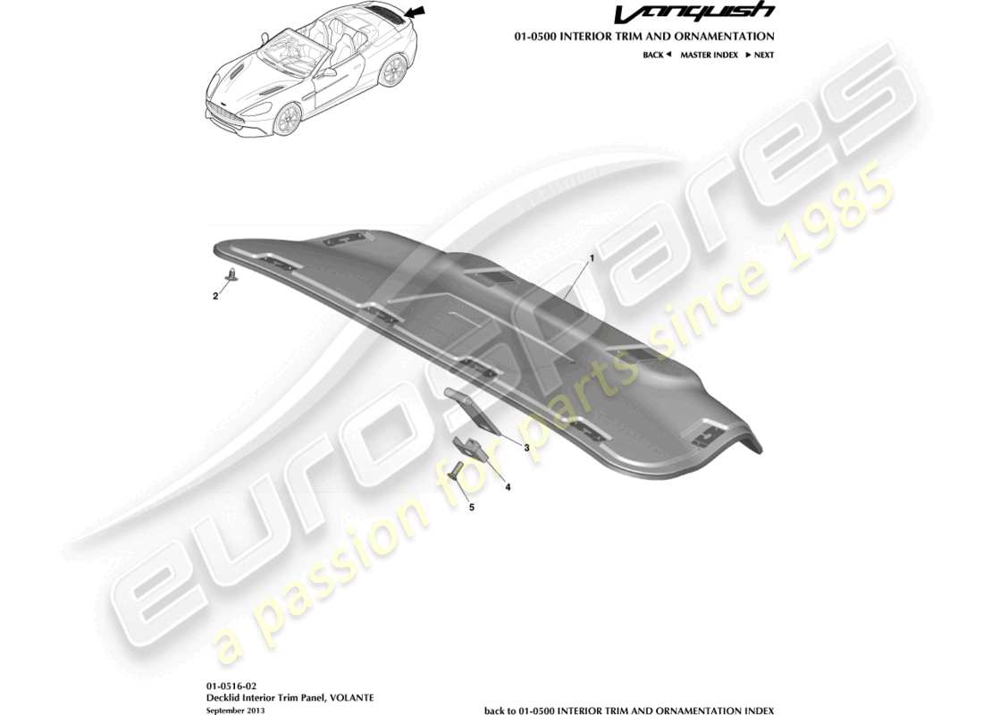 aston martin vanquish (2017) pannello di rivestimento del portellone posteriore, diagramma delle parti del volante
