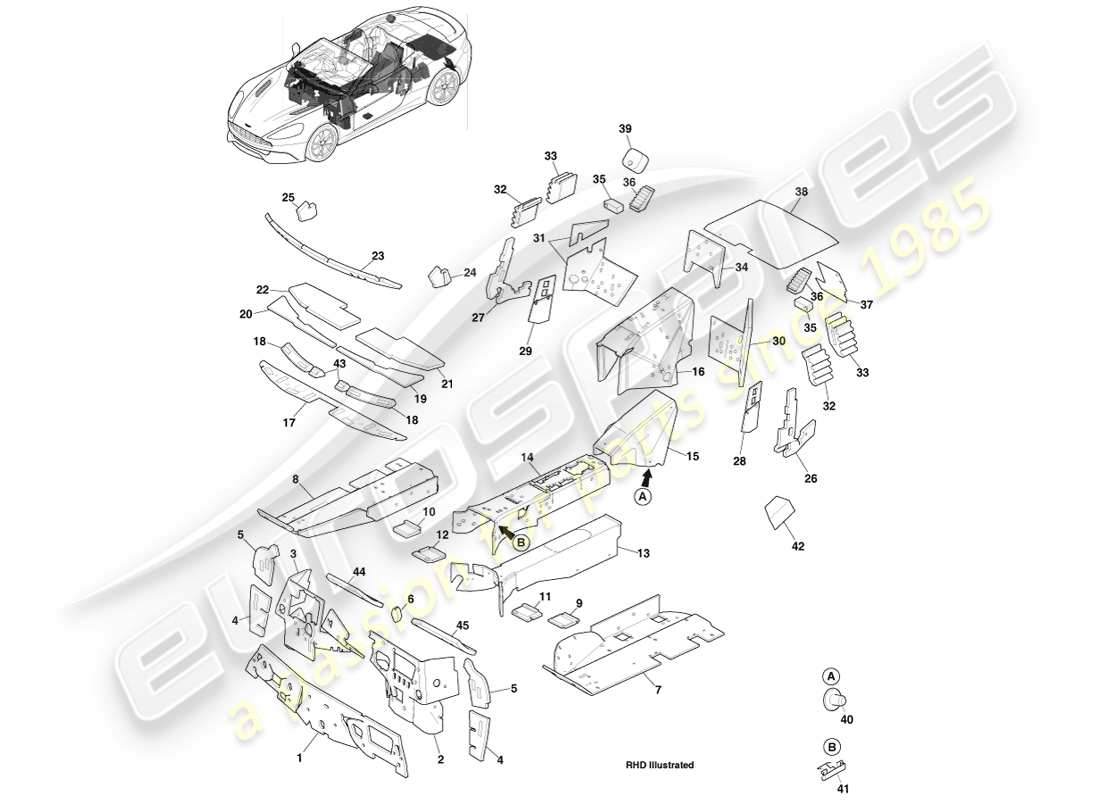 aston martin vanquish (2014) pastiglie nvh, diagramma delle parti volante
