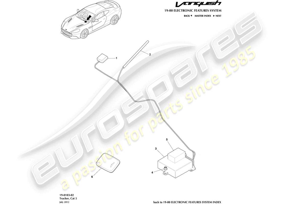 aston martin vanquish (2017) cat-5 diagramma delle parti del tracker