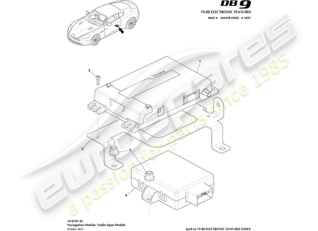 aston martin db9 (2014) diagramma delle parti del modulo di navigazione