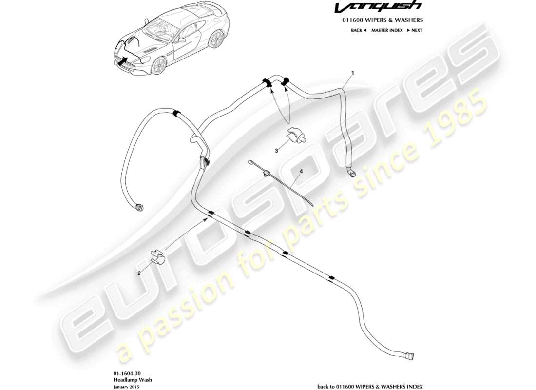 aston martin vanquish (2017) diagramma delle parti del lavaggio dei fari