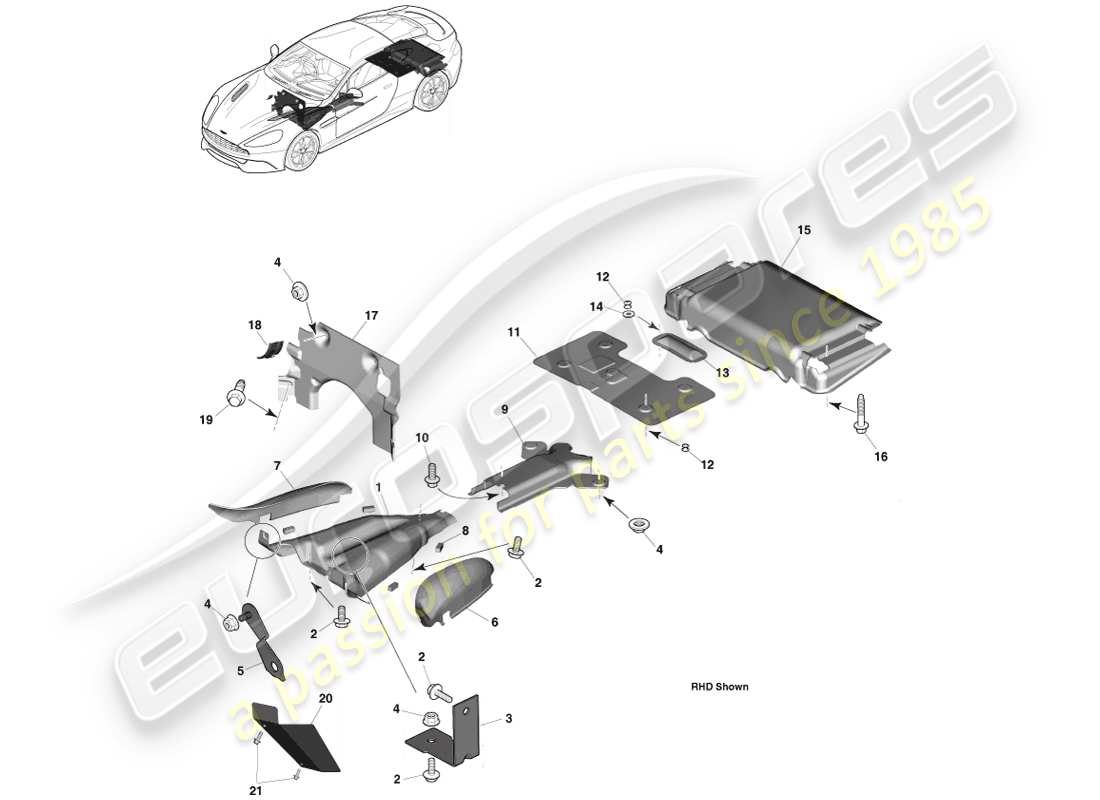 aston martin vanquish (2014) isolamento termico, adattabilità al veicolo diagramma delle parti