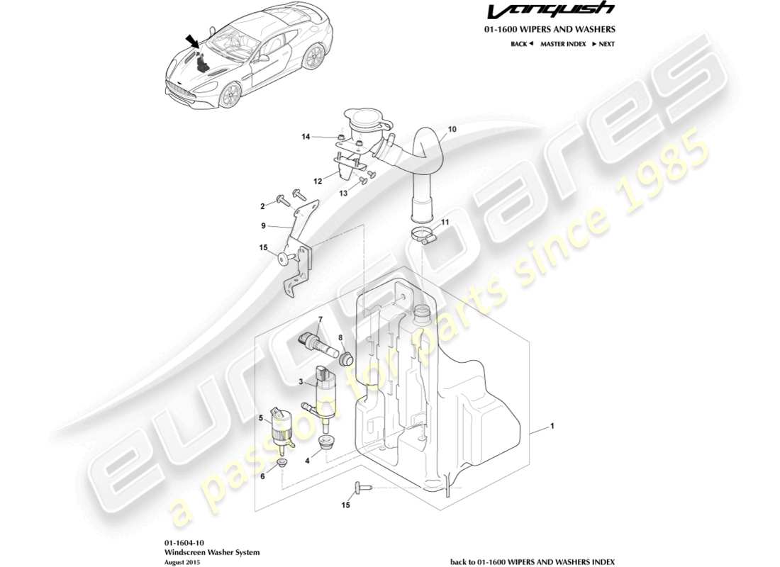 aston martin vanquish (2018) diagramma delle parti della bottiglia rondella