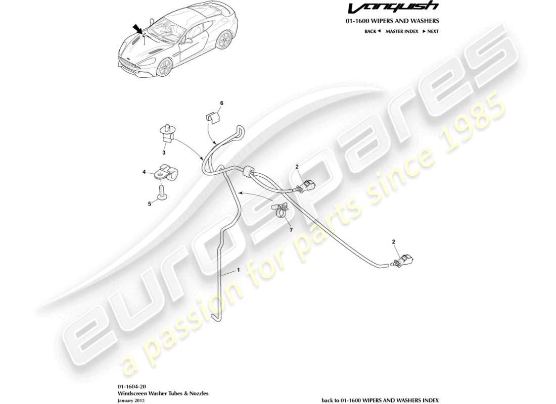 aston martin vanquish (2017) schema delle parti per il lavaggio del parabrezza