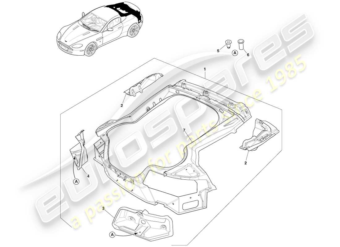 aston martin v8 vantage (2007) parte posteriore della carrozzeria in composito, diagramma delle parti coupé