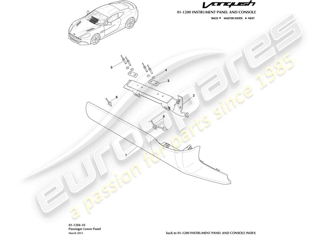 aston martin vanquish (2018) schema delle parti del pannello inferiore del passeggero
