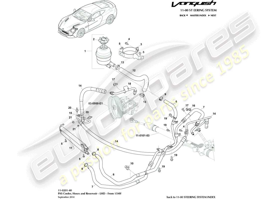 aston martin vanquish (2018) tubi pas, guida a sinistra 15my sul diagramma delle parti