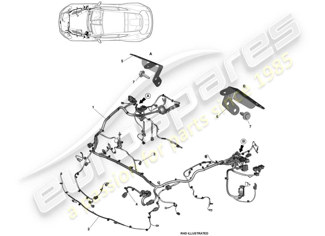 aston martin vanquish (2014) cablaggio anteriore e vano motore diagramma delle parti